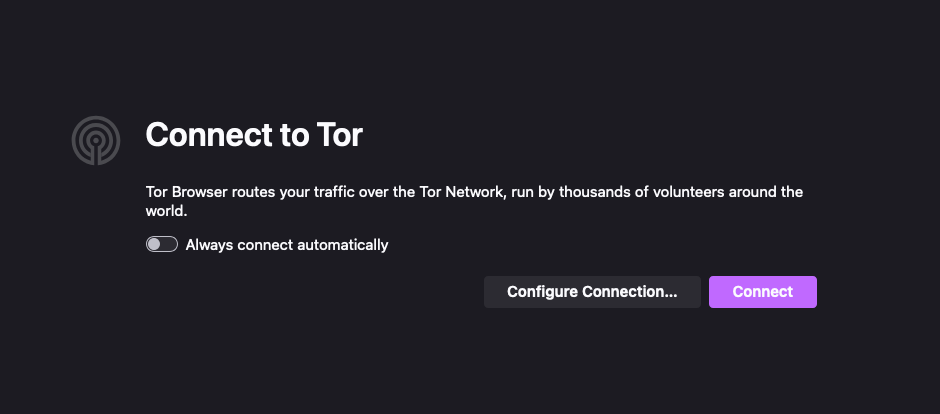 tor connection screen